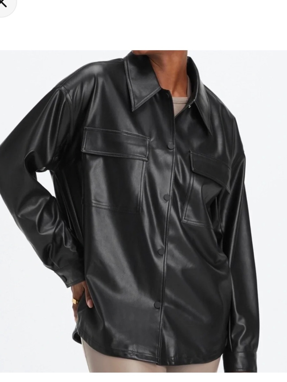 Fabletics Black Oversized Vegan Leather Shirt Jacket